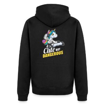 Cute But Dangerous Karate Einhorn Kampfkunst - Unisex Premium Bio Zip Hoodie - Schwarz - Hinten - Nico (187cm)