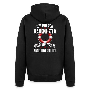 Bademeister immer Recht Rettungsring Geschenk - Unisex Premium Bio Zip Hoodie - Schwarz - Hinten - Nico (187cm)
