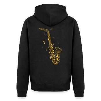 Saxophone doré à base de notes de musique - Veste à capuche bio Premium Unisexe - noir - Dos - Nico (187cm)