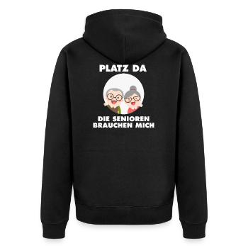 Platz da - Die Senioren brauchen mich - Unisex Premium Bio Zip Hoodie - Schwarz - Hinten - Nico (187cm)