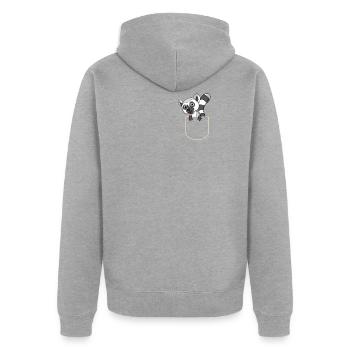 Lemur in Der Brusttasche Primas T-Shirt - Unisex Premium Bio Zip Hoodie - Grau meliert - Hinten - Nico (187cm)