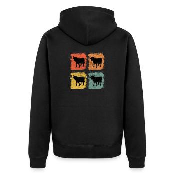 Kuh Rind Stier Retro Pop Art - Unisex Premium Bio Zip Hoodie - Schwarz - Hinten - Nico (187cm)