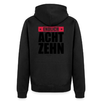 endlich 18 jahre - Unisex Premium Bio Zip Hoodie - Schwarz - Hinten - Nico (187cm)