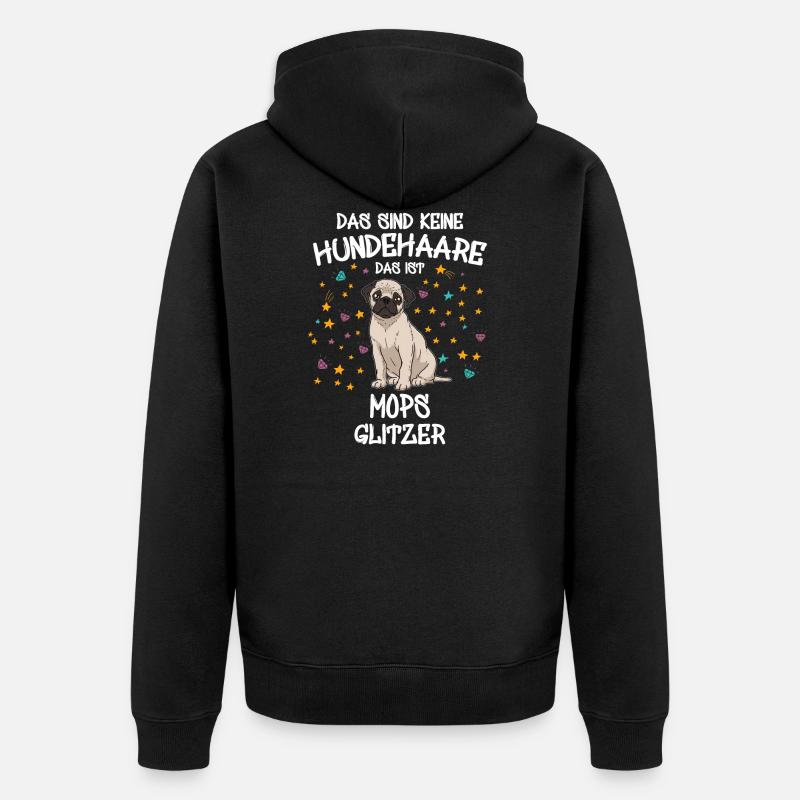 Mops Glitzer Hunde Hundehalter Geschenk - Unisex Premium Bio Zip Hoodie - Schwarz