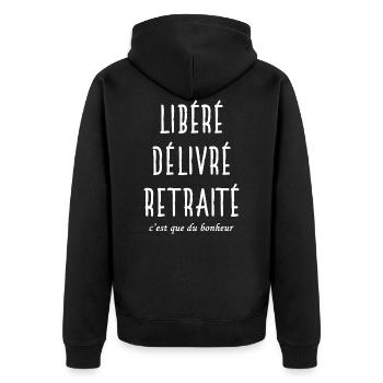 Libéré délivré retraité t-shirt humour retraite - Veste à capuche bio Premium Unisexe - noir - Dos - Nico (187cm)