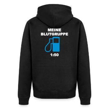 1:50 Zweitakter - Unisex Premium Bio Zip Hoodie - Schwarz - Hinten - Nico (187cm)