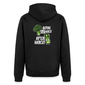 Fun Vorher Und Nach Dem Haarschnitt Geschenkidee - Unisex Premium Bio Zip Hoodie - Schwarz - Hinten - Nico (187cm)