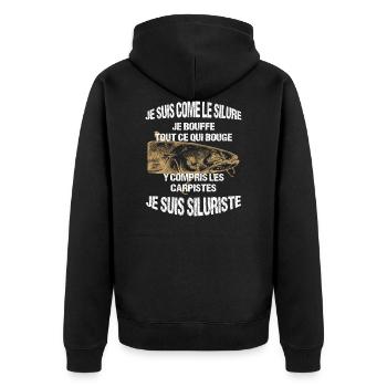 Je suis comme le Silure je bouffe tout - Siluriste - Veste à capuche bio Premium Unisexe - noir - Dos - Nico (187cm)