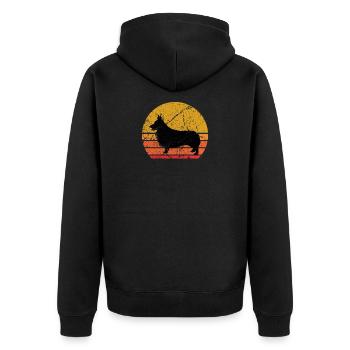 Retro Sonne Corgi Hund Geschenk - Unisex Premium Bio Zip Hoodie - Schwarz - Hinten - Nico (187cm)