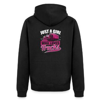 Just A Girl Who Loves Trucks Geschenkidee - Unisex Premium Bio Zip Hoodie - Schwarz - Hinten - Nico (187cm)