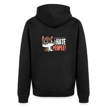 I Hate People Cat Gift Idea - Unisex Premium Organic Zip Hoodie - black - Back - Nico (187cm)