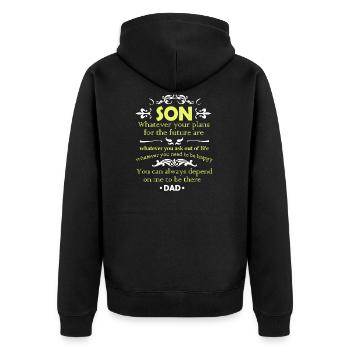 An Sohn Geschenk von Mutter Vater Eltern - Unisex Premium Bio Zip Hoodie - Schwarz - Hinten - Nico (187cm)