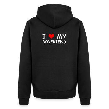 Freundin Liebe Paar GF Valentinstag Geschenk - Unisex Premium Bio Zip Hoodie - Schwarz - Hinten - Nico (187cm)