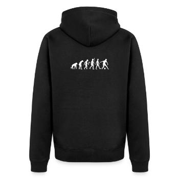 Cooles Fußball Evolution Geschenkidee - Unisex Premium Bio Zip Hoodie - Schwarz - Hinten - Nico (187cm)
