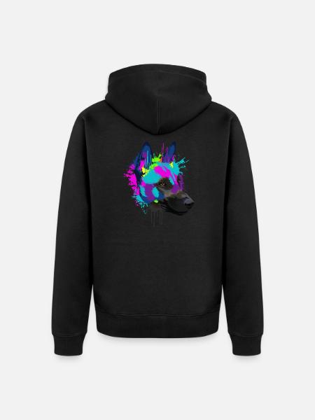 Splash Art Malinois Hund Hundehalter Geschenk - Unisex Premium Bio Zip Hoodie - Schwarz