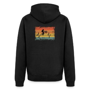 Vintage Herzschlag Radfahren Geschenkidee - Unisex Premium Bio Zip Hoodie - Schwarz - Hinten - Nico (187cm)