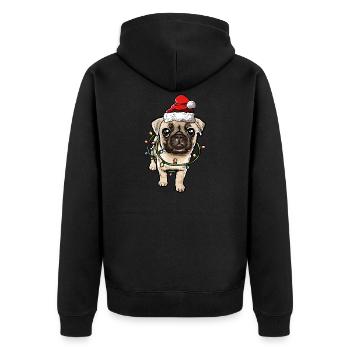 Mops Weihnachten Hunde Geschenk - Unisex Premium Bio Zip Hoodie - Schwarz - Hinten - Nico (187cm)