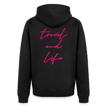 Travel - Unisex Premium Organic Zip Hoodie - black - Back - Nico (187cm)