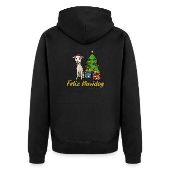 Feliz Navidog Whippet Hunde Geschenk - Unisex Premium Bio Zip Hoodie - Schwarz - Hinten - Nico (187cm)