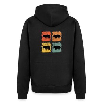 Hippo Flusspferd Retro Pop Art Geschenk - Unisex Premium Bio Zip Hoodie - Schwarz - Hinten - Nico (187cm)