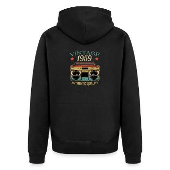 Vintage 1959 Anniversaire Radio Authentification Qualité - Veste à capuche bio Premium Unisexe - noir - Dos - Nico (187cm)