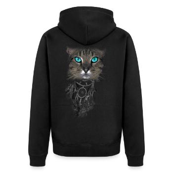 Katze Blaue Augen Traumfänger - Unisex Premium Bio Zip Hoodie - Schwarz - Hinten - Nico (187cm)