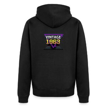 Vintage 1963 Retrowave anniversaire cadeau - Veste à capuche bio Premium Unisexe - noir - Dos - Nico (187cm)