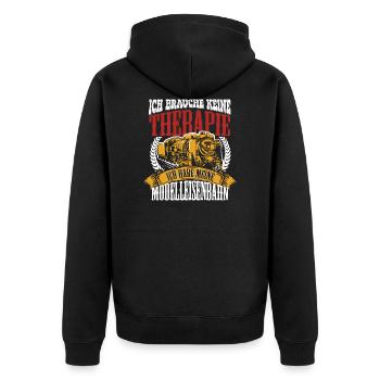 Modelleisenbahn Geschenk für Modelleisenbahner - Unisex Premium Bio Zip Hoodie - Schwarz - Hinten - Nico (187cm)
