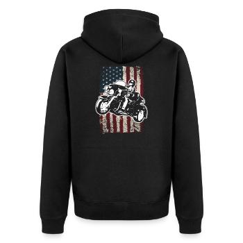 American Flag Motorcycle Trike Rider - Unisex Premium Organic Zip Hoodie - black - Back - Nico (187cm)