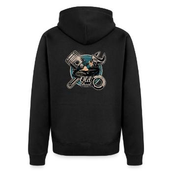 Pin Up Rockabilly Old School Auto LKW Mechaniker - Unisex Premium Bio Zip Hoodie - Schwarz - Hinten - Nico (187cm)