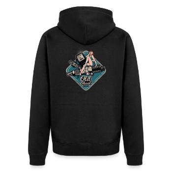 Rockabilly Pin Up Girl Tankstelle Werkstatt - Unisex Premium Bio Zip Hoodie - Schwarz - Hinten - Nico (187cm)
