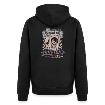 Rockmusik Poker Ass Karten Rockabilly Totenkopf - Unisex Premium Bio Zip Hoodie - Schwarz - Hinten - Nico (187cm)