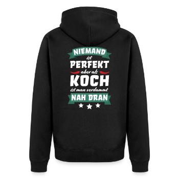 Koch kochen Köche Beruf Spruch lustig - Unisex Premium Bio Zip Hoodie - Schwarz - Hinten - Nico (187cm)