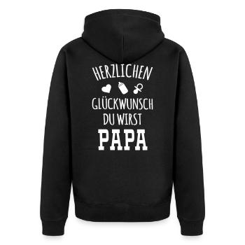 Papa werden wirst Vater schwanger Schwangerschaft - Unisex Premium Bio Zip Hoodie - Schwarz - Hinten - Nico (187cm)
