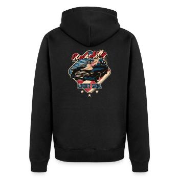 USA Rockabilly Pin-Up Girl Rock Oldtimer Auto - Unisex Premium Bio Zip Hoodie - Schwarz - Hinten - Nico (187cm)
