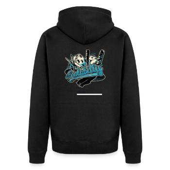 Rock Rockabilly Friseur Schere Kamm Barber - Unisex Premium Bio Zip Hoodie - Schwarz - Hinten - Nico (187cm)