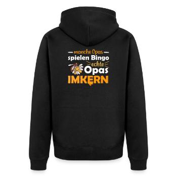 Manche Opas spielen Bingo echte Opas imkern - Unisex Premium Bio Zip Hoodie - Schwarz - Hinten - Nico (187cm)