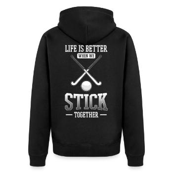Feldhockey - Unisex Premium Bio Zip Hoodie - Schwarz - Hinten - Nico (187cm)