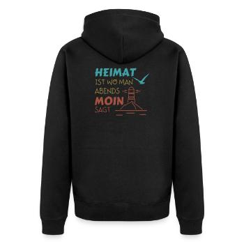Heimat Moin Leuchtturm Möwe Nordsee - Unisex Premium Bio Zip Hoodie - Schwarz - Hinten - Nico (187cm)