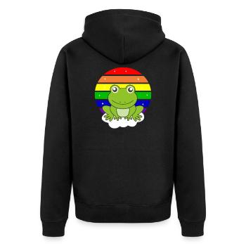 Frosch Regenbogen Glitzer kawaii Frösche - Unisex Premium Bio Zip Hoodie - Schwarz - Hinten - Nico (187cm)