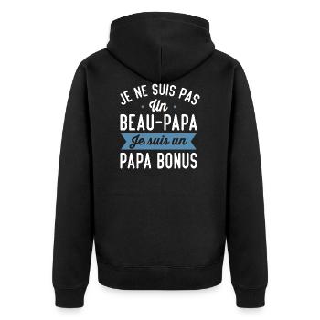 Je Suis Pas Beau-Papa Je Suis Un Papa Bonus Cadeau - Veste à capuche bio Premium Unisexe - noir - Dos - Nico (187cm)