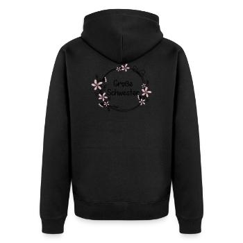 Große Schwester - Unisex Premium Bio Zip Hoodie - Schwarz - Hinten - Nico (187cm)