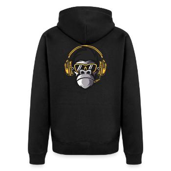 Affe Monkey mit DJ Kopfhörer und Sonnenbrille - Unisex Premium Bio Zip Hoodie - Schwarz - Hinten - Nico (187cm)