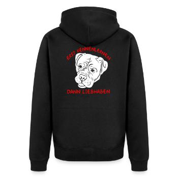 Erst Kennenlernen dann Liebhaben Bordeaux Dogge - Unisex Premium Bio Zip Hoodie - Schwarz - Hinten - Nico (187cm)