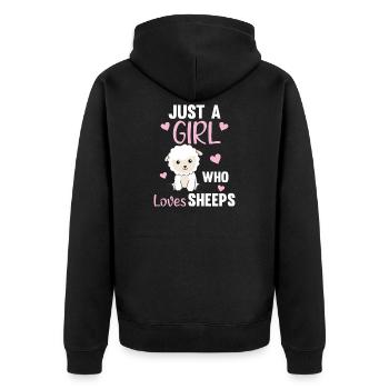 Nur ein Mädchen das Schafe liebt - süßes Schaf - Unisex Premium Bio Zip Hoodie - Schwarz - Hinten - Nico (187cm)