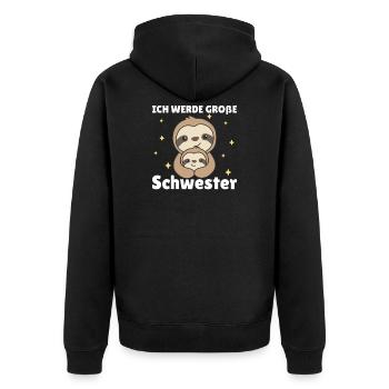 Faultier große Schwester 2022 für Geschwister - Unisex Premium Bio Zip Hoodie - Schwarz - Hinten - Nico (187cm)
