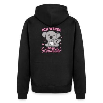 Ich werde große Schwester 2022 für Geschwister - Unisex Premium Bio Zip Hoodie - Schwarz - Hinten - Nico (187cm)