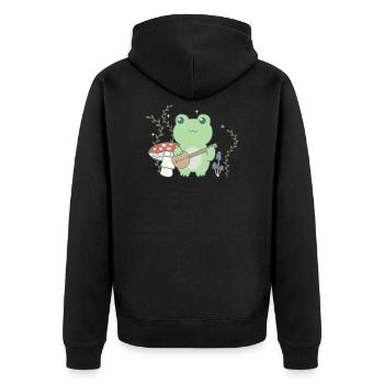 Cottagecore esthétique grenouille dans la forêt avec banjo - Veste à capuche bio Premium Unisexe - noir - Dos - Nico (187cm)
