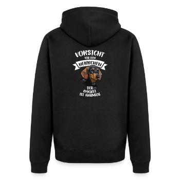 Vorsicht Vor Dem Herrchen Dackel Ist Harmlos - Unisex Premium Bio Zip Hoodie - Schwarz - Hinten - Nico (187cm)