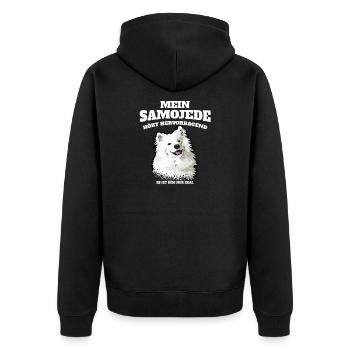 Mein Samojede Hört Hervorragend Ist Ihm Nur Egal - Unisex Premium Bio Zip Hoodie - Schwarz - Hinten - Nico (187cm)